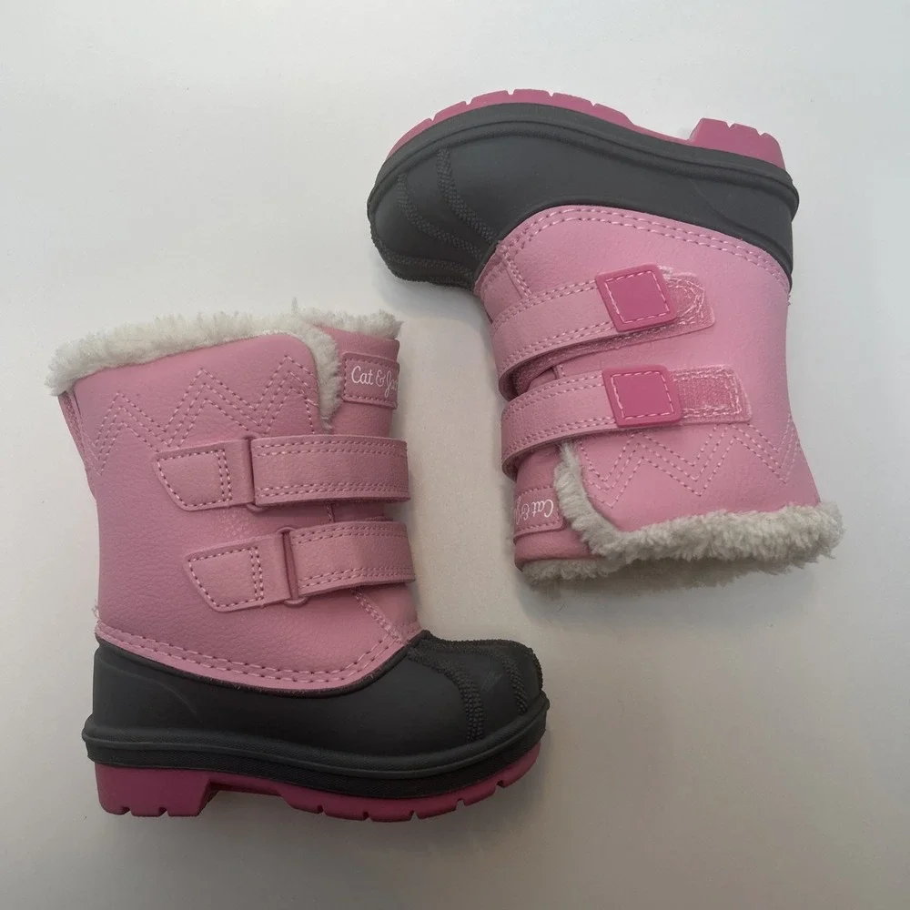 Cat & Jack Denver Winter Boots (TS) Toddler‎ Size 5 Pink/Gray Faux Shearling
